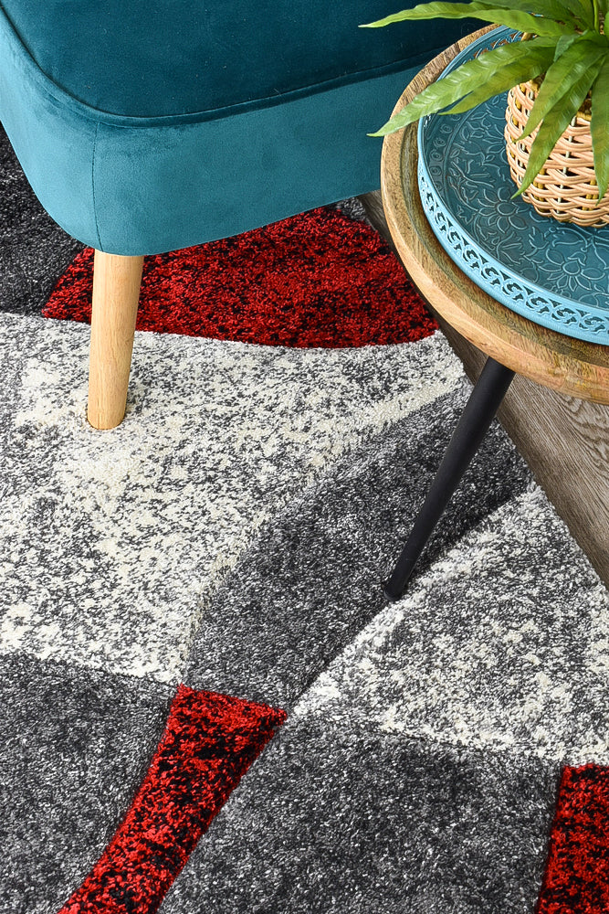 Lagos 298 Dark Grey Red Rug