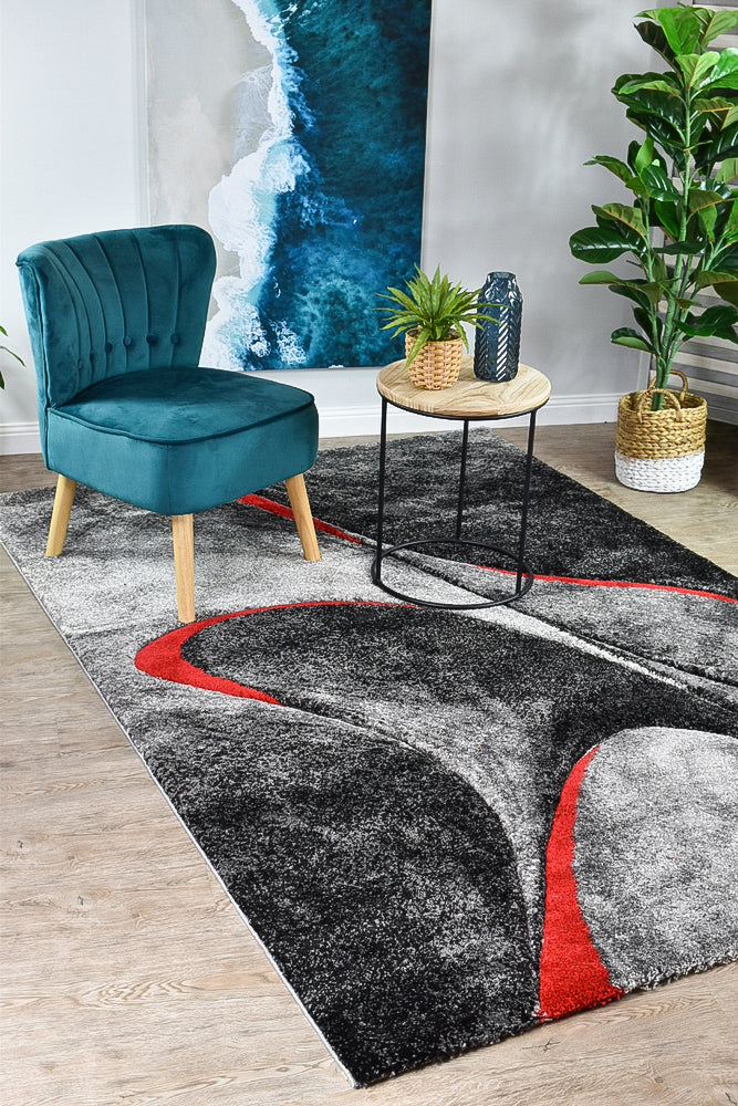 Lagos 37 Dark Grey Red Rug