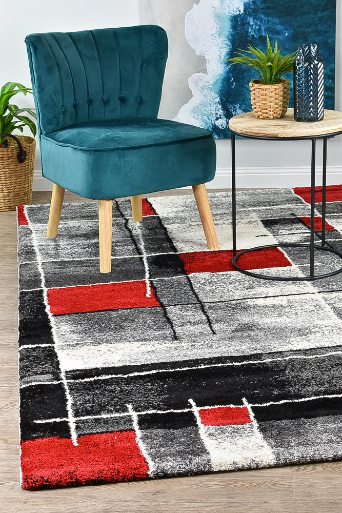 Lagos 297 Dark Grey Red Rug