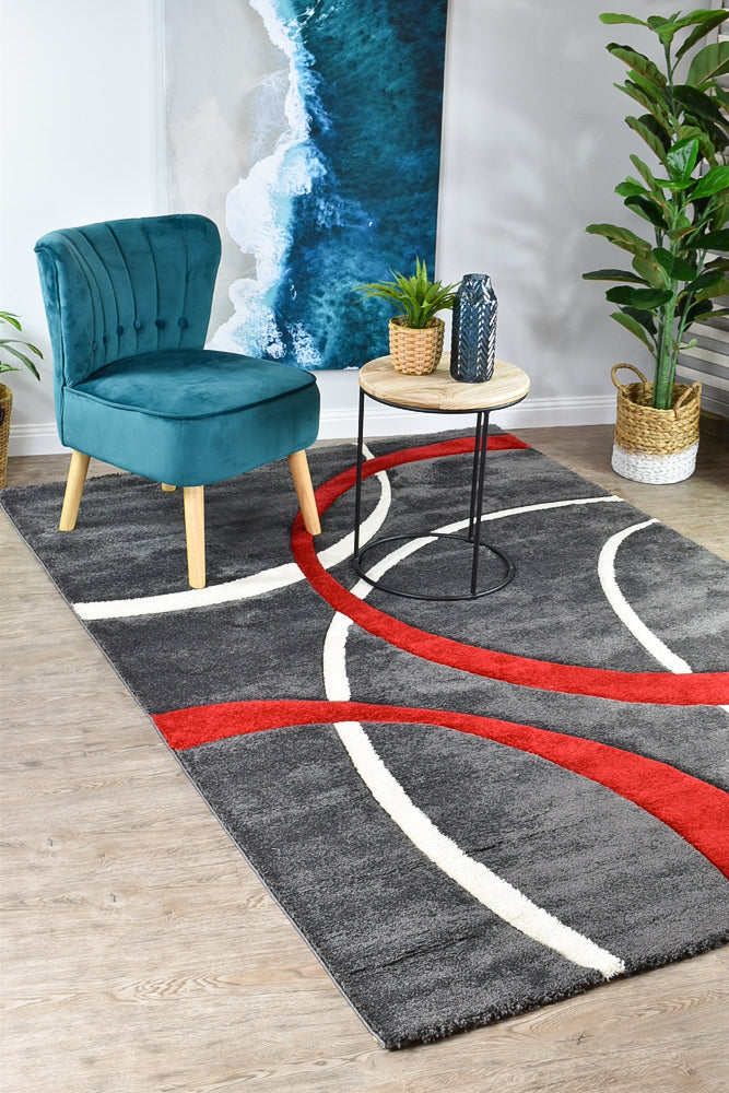 Lagos 798 Dark Grey Red Rug